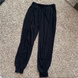 Black Waffle Knit Jogger Sweatpants